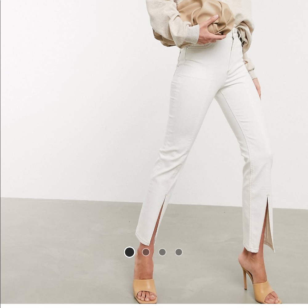 ASOS high rise cigarette jean split seam cream US6
